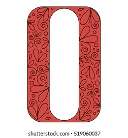 Decorative letter shape. Font type O. Black and red colors