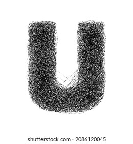 Decorative letter u made of particles isolated on white background. Vector illustration