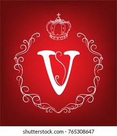 decorative letter V, vector, vintage image, image of the crown