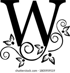 decorative letter W with patterns and flowers