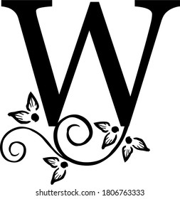 decorative letter W with patterns and flowers
