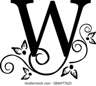 decorative letter W with patterns and flowers
