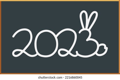 Decorative lettering with a stylized bunny. Chinese New Year 2023. Number three with ears and tail. Hand draw, vector lettering calligraphy.