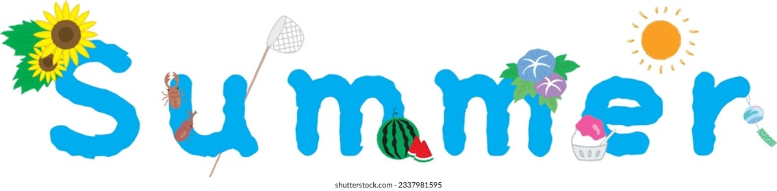 Decorative letters combining the "summer" alphabet with summer motifs