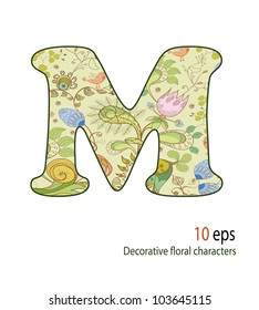 Decorative letters of the flowers and birds, alphabet, font