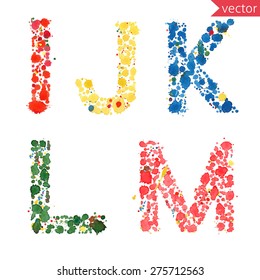 decorative letters I, J, K, L, M made from colorful drops and blots