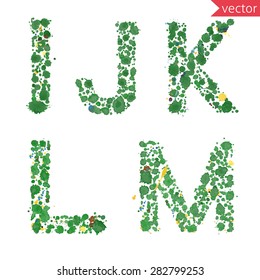 decorative letters I, J, K, L, M made from colorful drops and blots