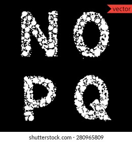 decorative letters N, O, P, Q  made from  drops and blots