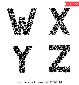 decorative letters W, X, Y, Z,  made from drops and blots