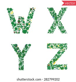 decorative letters W, X, Y, Z,  made from colorful drops and blots