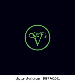Decorative Lettter V and Leaf Logo Design