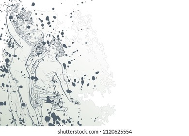 Decorative light background with Apollo and Daphne (Bernini). Card template design. Vector illustration.