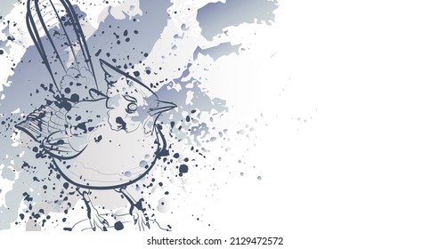 Fondo de luz decorativa con pájaro (aguijón de Steller) y salpicaduras. Diseño de plantilla de tarjeta. Ilustración vectorial.