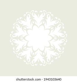 Decorative light background with ornamental round pattern. Card template design. Vector illustration.