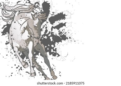Fondo claro decorativo con caballo en marcha. Diseño de plantilla de tarjeta. Ilustración vectorial.