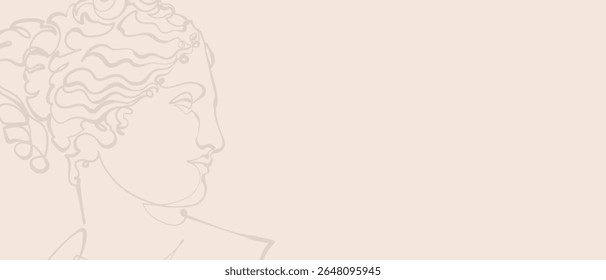 Fundo bege claro decorativo com escultura antiga (retrato feminino). Design de modelo de cartão. Ilustração vetorial.