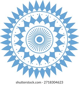 Mandala circular azul claro decorativo con patrones de pétalos geométricos