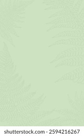 Decorative light green background with fern leaves. Card template design. Vector illustration.