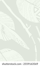 Decorative light olive green background with branch and leaves. Card template design. Vector illustration.