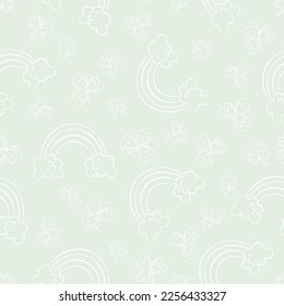 Decorative light pattern for st patricks day hand drawn rainbow and clover pattern
