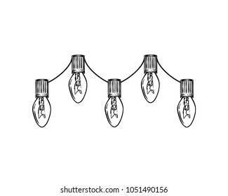 Decorative Lights Bulb Lamp Electricity for Christmas Sign Symbol Icon Logo Hand Drawing Vector