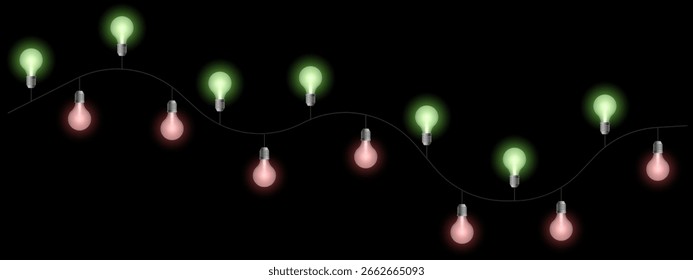 Decorative lights set icon. Hanging glowing bulbs on wire with alternating warm and cool tones. Perfect for celebration, party or festive decoration themes.