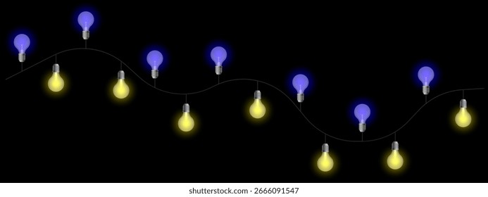 Decorative lights set icon. Hanging glowing bulbs on wire with alternating warm and cool tones. Perfect for celebration, party or festive decoration themes.