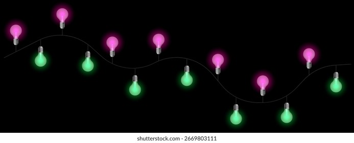 Decorative lights set icon. Hanging glowing bulbs on wire with alternating warm and cool tones. Perfect for celebration, party or festive decoration themes.