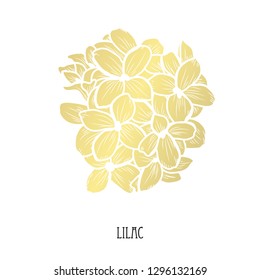 Decorative  lilac flowers, design elements. Can be used for cards, invitations, banners, rsvp, posters, print design. Golden flowers