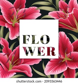 Decoración de la flor de Lilies. Conjunto vectorial de flor floreciente para tu diseño. Adorno para invitaciones de boda y tarjeta de felicitación.