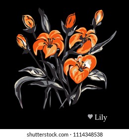 Decorative lily flowers, design elements. Can be used for cards, invitations, banners, posters, print design. Floral background in watercolor style