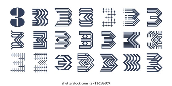 Línea decorativa abstracta número 3 logo conjunto