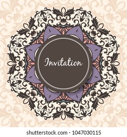 Decorative line art frame for design template. Elegant vector element in Eastern style