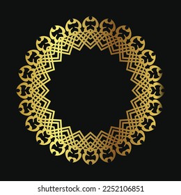 Decorative line art frame for design template. Elegant vector element Eastern style, place for text. Golden outline floral border. Lace illustration for invitations and greeting cards.