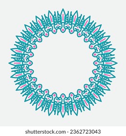 Decorative line art frame for design template. Elegant vector element Eastern style, place for text. blue and pink outline floral border. Lace illustration for invitations and greeting cards