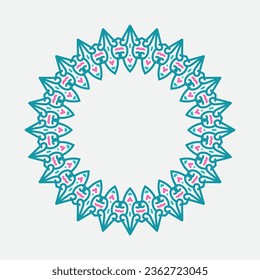 Decorative line art frame for design template. Elegant vector element Eastern style, place for text. blue and pink outline floral border. Lace illustration for invitations and greeting cards