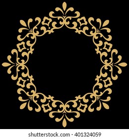 Decorative line art frame for design template. Elegant vector element for design in Eastern style, place for text. Golden outline floral border. Lace illustration for invitations and greeting cards