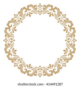 Decorative line art frame for design template. Elegant vector element for design in Eastern style, place for text. Golden outline floral border. Lace illustration for invitations and greeting cards