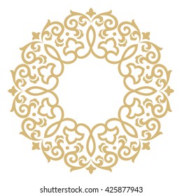 Decorative line art frame for design template. Elegant vector element for design in Eastern style, place for text. Golden outline floral border. Lace illustration for invitations and greeting cards