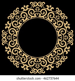 Decorative line art frame for design template. Elegant vector element for design in Eastern style, place for text. Golden outline floral border. Lace illustration for invitations and greeting cards