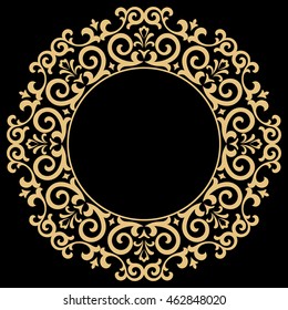 Decorative line art frame for design template. Elegant vector element for design in Eastern style, place for text. Golden outline floral border. Lace illustration for invitations and greeting cards