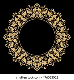 Decorative line art frame for design template. Elegant vector element in Eastern style, place for text. Golden outline floral border. Lace illustration for invitations and greeting cards