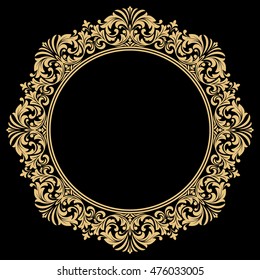 Decorative line art frame for design template. Elegant vector element in Eastern style, place for text. Golden outline floral border. Lace illustration for invitations and greeting cards