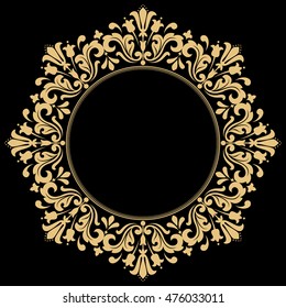 Decorative line art frame for design template. Elegant vector element in Eastern style, place for text. Golden outline floral border. Lace illustration for invitations and greeting cards