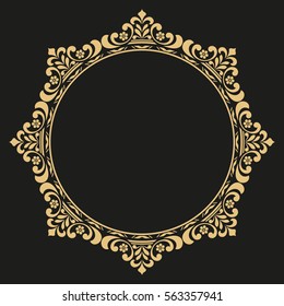 Decorative line art frame for design template. Elegant vector element for design in Eastern style, place for text. Golden outline floral border. Lace illustration for invitations and greeting cards