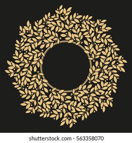 Dekorative Linienrahmen für Design-Vorlagen. Elegantes Vektorillustration-Element für Design im östlichen Stil, Platz für Text. Goldene Umrissgrenze mit Blumen. Spitzentechnik für Einladungen und Grußkarten