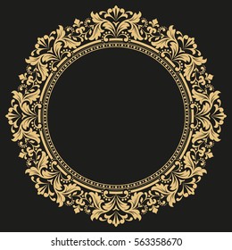 Decorative line art frame for design template. Elegant vector element for design in Eastern style, place for text. Golden outline floral border. Lace illustration for invitations and greeting cards