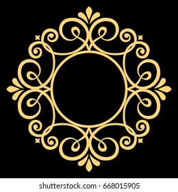 Decorative line art frame for design template. Elegant vector element Eastern style, place for text. Golden outline floral border. Lace illustration for invitations and greeting cards.