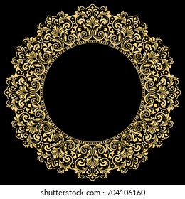Decorative line art frame for design template. Elegant vector element for design in Eastern style, place for text. Golden outline floral border. Lace illustration for invitations and greeting cards