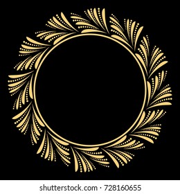 Decorative line art frame for design template. Elegant vector element for design in Eastern style, place for text. Golden outline floral border. Lace illustration for invitations and greeting cards